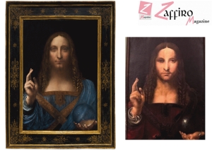 a sinistra Salvador Mundi di Leonardo a destra il trafugato della sua scuola